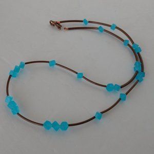 Handmade Aqua Blue and Brown Necklace Cube and Tube Beads Beaded